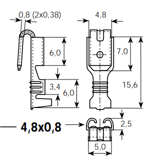 Flachsteckerhülsen-Satz mit Abzweig  / Flat plug 4mm with junction